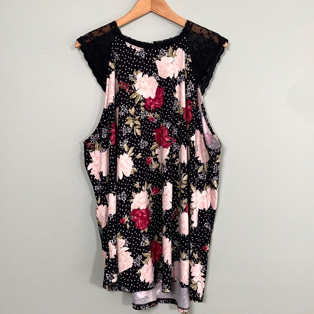 Torrid Sleeveless Floral Top Womens 3X Black Polka Dot Lace Whimsigoth